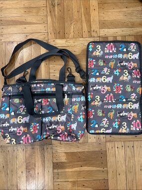 LeSportsac Multicolor Number & Animal Print Diaper Bag with Changing Pad